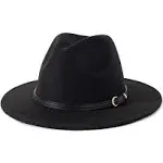 Lisianthus Women Classic Felt Fedora Wide Brim Hat with Belt Buckle