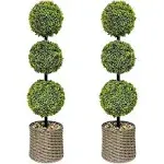 ChrisXiao 2 Trees 3ft Faux Boxwood Topiary Ball Tree Ornamental in All Seasons Without Care for Indoor & Outdoor Use - Fake Plantporch Decor for