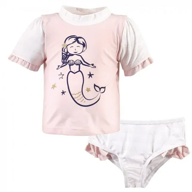 Hudson Baby Swim Rashguard Set, Pink Mermaid 6-9 Months