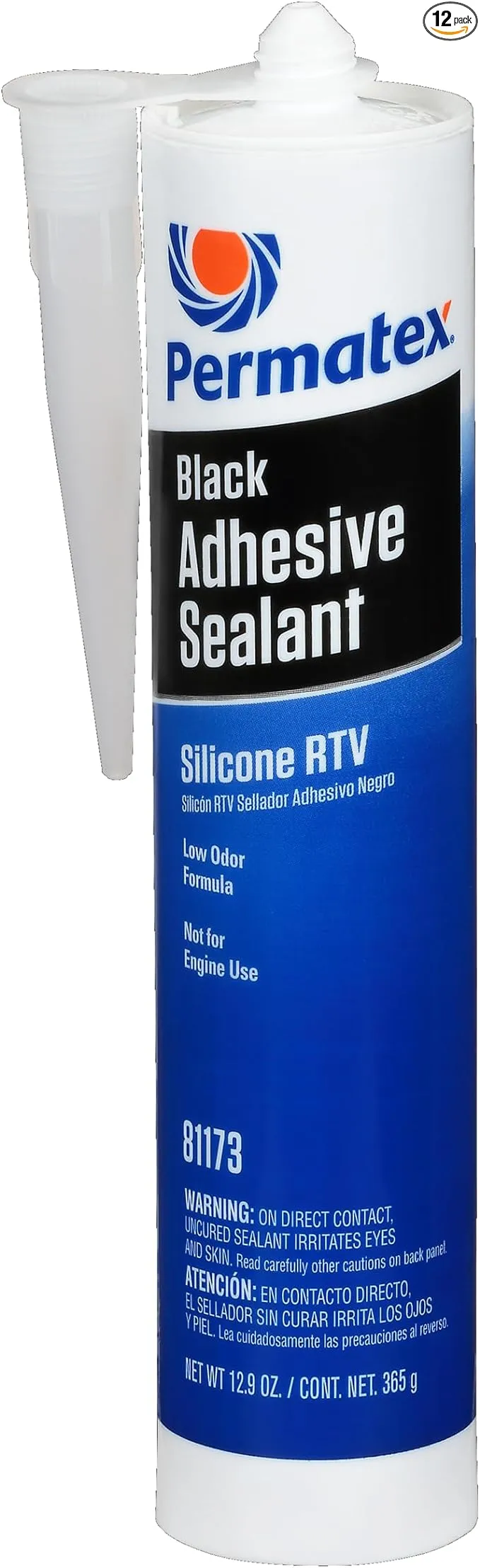 Permatex 81173-12PK Black Silicone Adhesive Sealant, 12.9 oz. (Pack of 12)