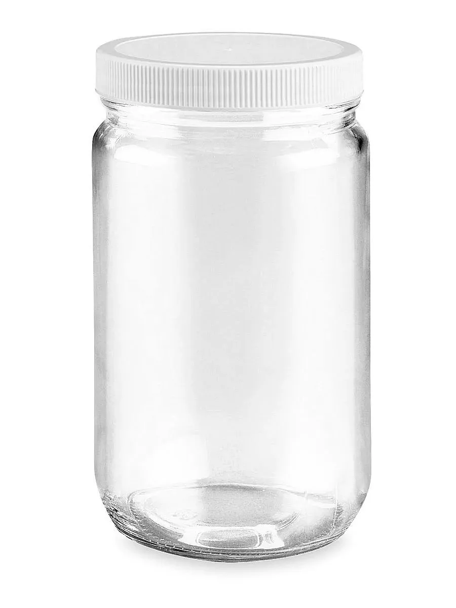 Wheaton W216907 Clear Glass 32oz Straight Sided Jar, with 89-400 White Polypropylene Poly-Vinyl Lined Screw Cap (Case of 12)