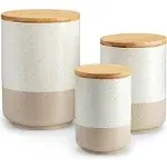 vancasso Sabine Canister Sets and Utensil Holder for Kitchen Counter, Ceramic Utensil Crock Storage, Ceramic Kitchen Canisters with Airtight Wood Lids