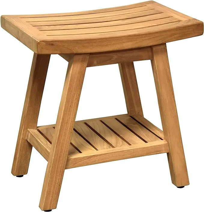 Asta Saba Solid Teak Indoor Outdoor Shower/Bath/Sp<wbr/>a Stool Bench with Bottom... 