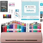 Silhouette Cameo 5 Vinyl Bundle- 36 Sheets of Vinyl, Vinyl Tool Kit, Premium Blade, Pens, and Cameo 5 Start Up Guide with Extra Designs (Matte Pink)