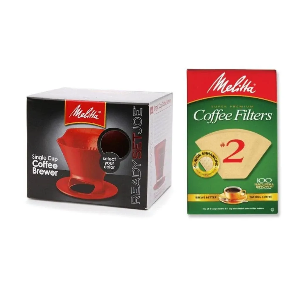 Melitta Pour Over Coffee Cone Brewer and 2 Filter Combo Set