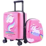 iPlay, iLearn Unicorn Kids Luggage, Girls Carry on Suitcase W/backpack