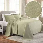 Superior Basket Weave Matelassé Cotton Bedspread Set Sage / Twin