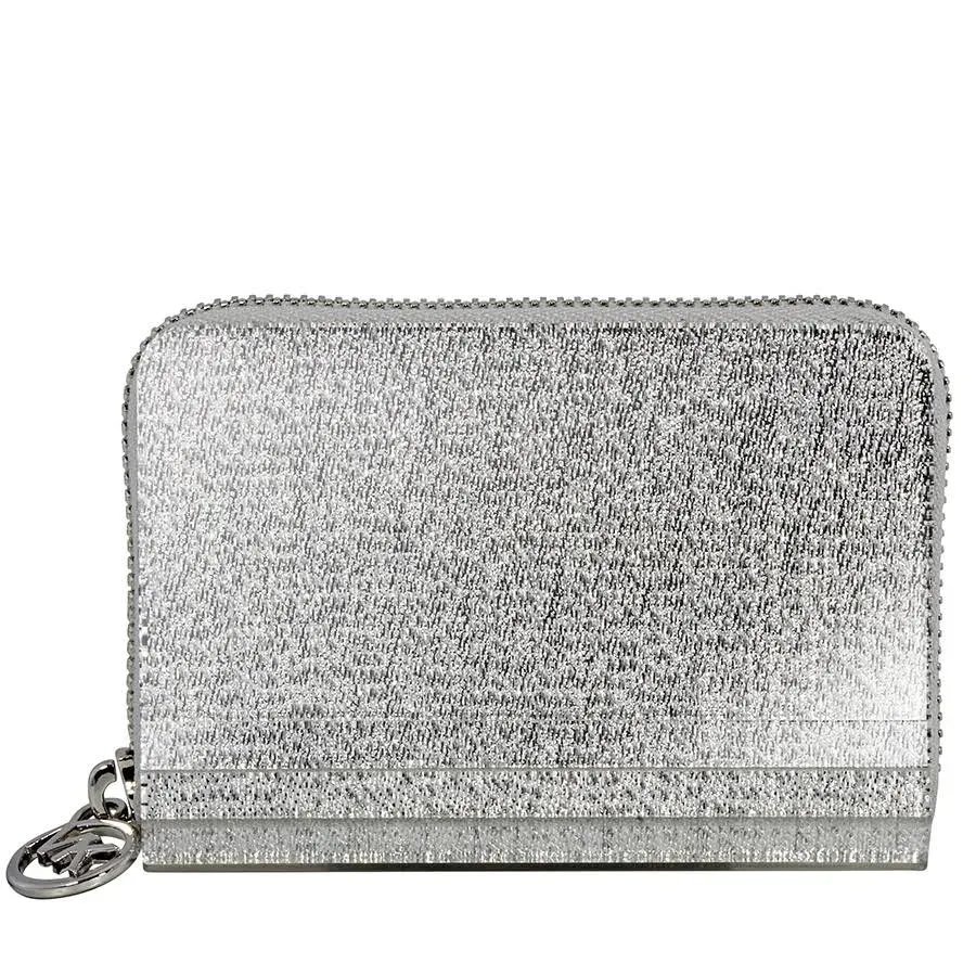 Michael Kors Barbara Zip Around Metallic Coin Case- Silver