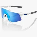 100% SPEEDCRAFT Sport Performance Cycling Sunglasses (Matte White - HiPER Blue Multilayer Mirror Lens)