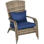 Outsunny Patio Adirondack Chair with All-Weather Rattan Wicker, Soft Cushions, Tall Curved Backrest, Grey