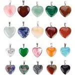 20Pcs Heart Shape Stone Pendants Chakra Beads Crystal Charms Assorted Color