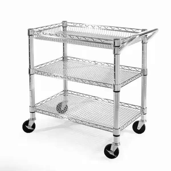 Seville Classics UltraDurable NSF Commercial Steel Rolling Kitchen Utility Cart w/ Top Basket, Shelves, 34 in. W x 18 in. D x 33.5 in. H SHE99307ZB