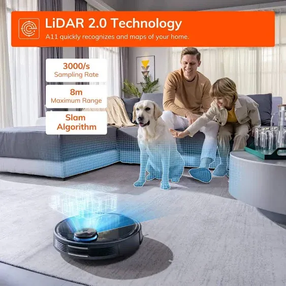 ILIFE A11 Robot Vacuum and Mop Combo, Real 2-in-1 Robot Vacuum Cleaner with Lidar Navigation, 4000Pa Strong Suction,150mins Runtime,Wi-Fi Connected,Multi-Floor Mapping, for Pet Hair,Hard Floor,Carpet