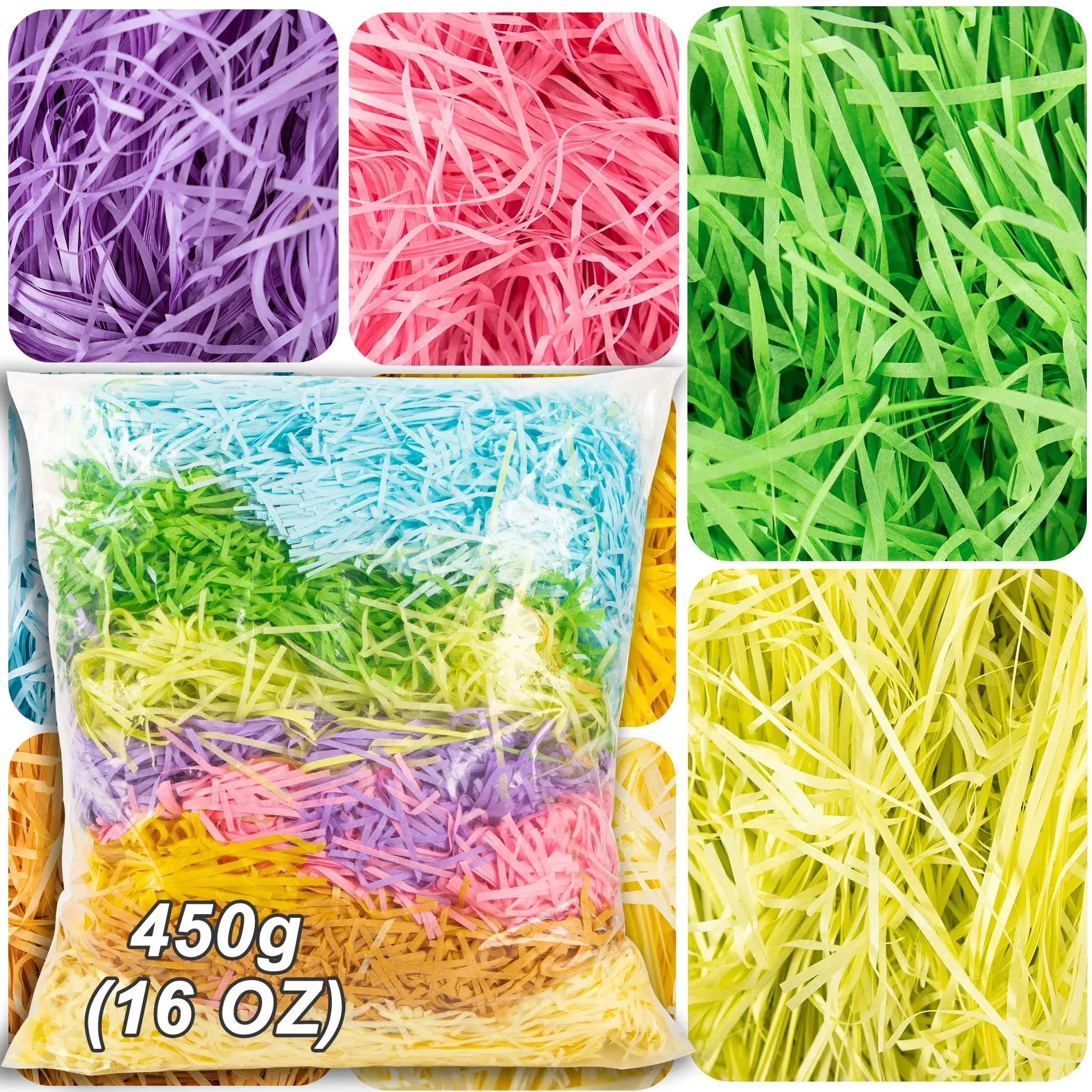 Multicolor Craft Shredded Paper Grass for Easter Baskets and Gift Wrapping - 16O