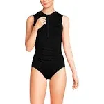 Lands' End Women's Chlorine Resistant High Neck Zip Front One Piece Swimsuit