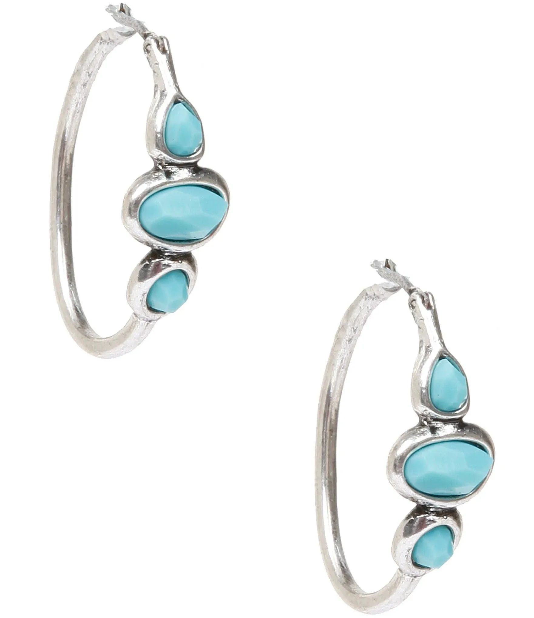 Lucky Brand Women's Silver Tone Turquoise 1" Hoop Earrings