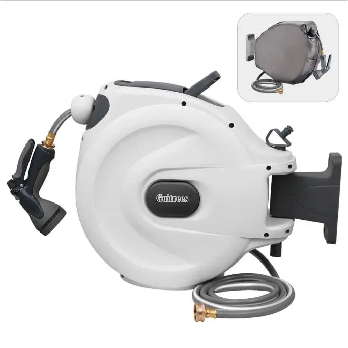 Retractable Garden Hose Reel 1/2” 115FT+6FT With Cover, Slow Return System