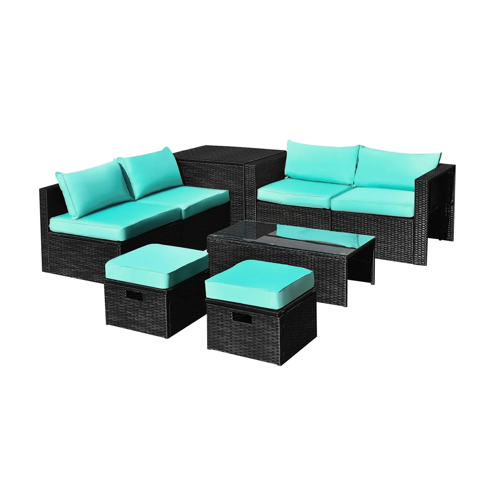 8 Pcs Rattan Wicker Outdoor Patio Furniture Sectional Sofa Set with Storage Box & Waterproof Cover