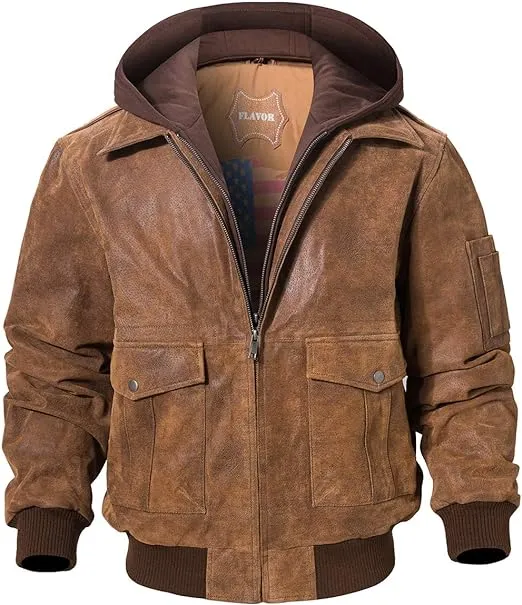 Flavor Men's Leather Flight Bomber Jacket Air Force Aviator