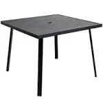 Charcoal Black Square Metal Outdoor Dining Table with Umbrella Hole for Outside Patio