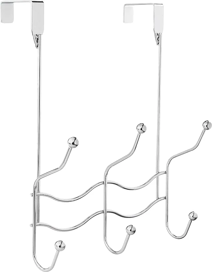 6 Hooks Over The Door Home Room Bathroom Coat Towel Hanger Rack Chrome Plated