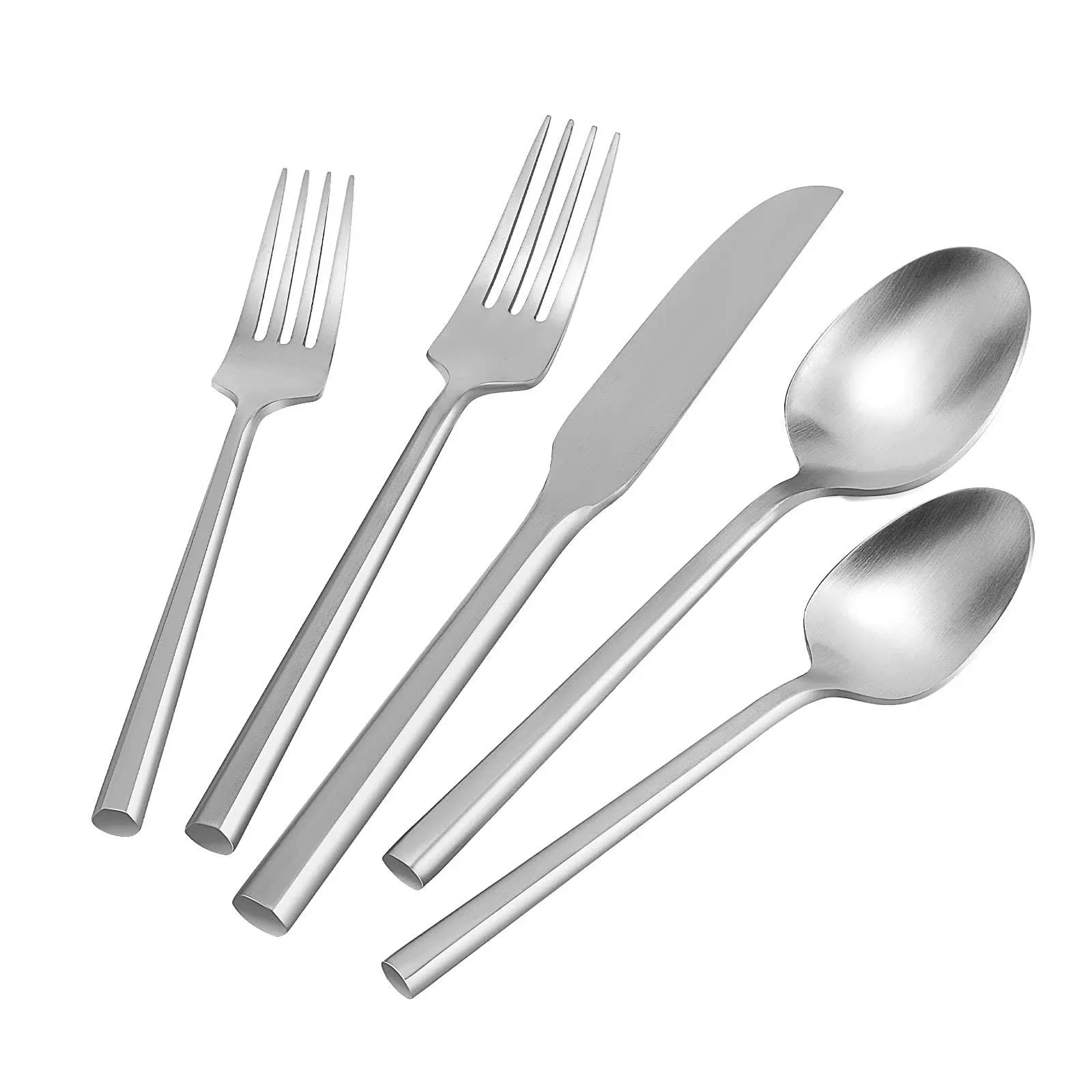 Silverware Set 5 Pieces Hexagon Matte Finished Flatware Set Cutlery Set Stain...