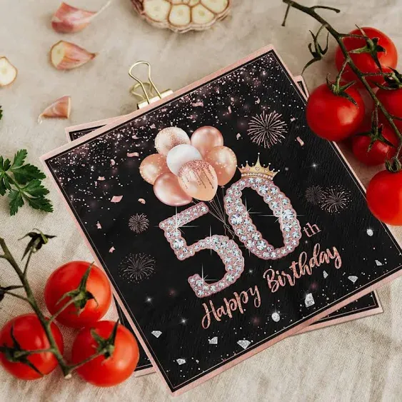 50th Birthday Decorations, 50th Birthday Napkins, Couture Birthday Napkins, Fiftieth Party Decorations, Birthday Napkins For Her