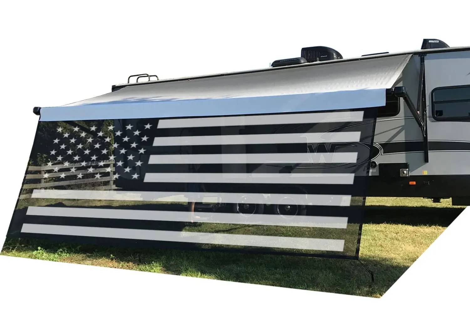 Tentproinc RV Awning Sun Shade Screen 8 x 9 3 ( American Flag ) Black Mesh Sunshade Camper Trailer Awning Shade Screen UV Blocke