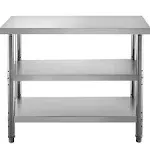 VEVOR Outdoor Food Prep Table 48x14x33 in Commercial Stainless Steel Table 2 Adjustable Undershelf BBQ Prep Table Heavy Duty Kitchen Work Table for