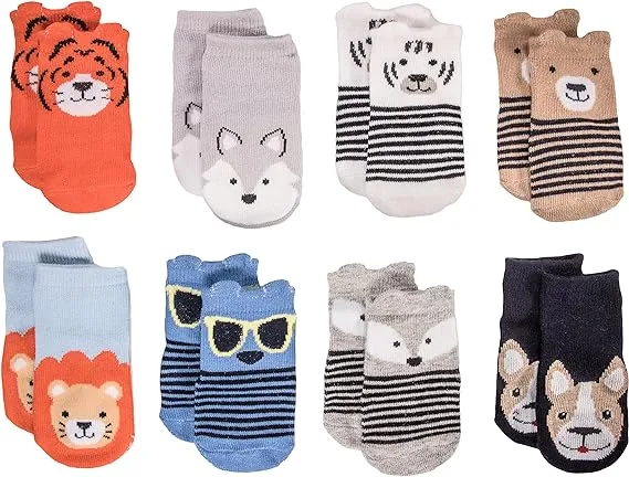 Little Me Baby Boy Socks, Animal Theme, 8-Pack, 0-12 Months