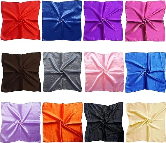 LilMents 12 Set Mixed Designs Small Square Satin Womens Neck Head Scarf Scarves ...