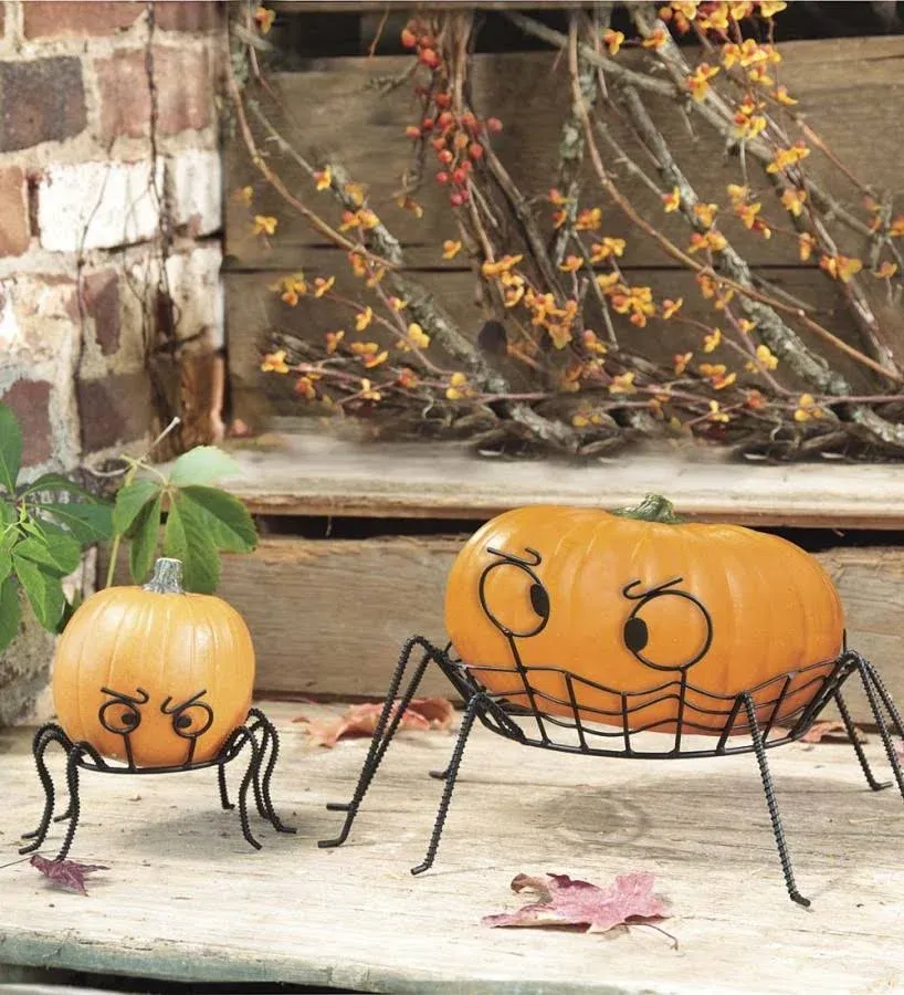 Plow & Hearth Spooky Spider Pumpkin Holders (Set of 2)