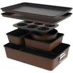 NutriChef 8-Piece Nonstick Stackable Bakeware Set PFOA, PFOS, PTFE Free w/ Non-Stick Coating, Brown