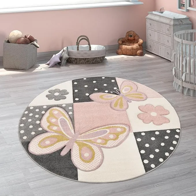 Paco Home Kids Room Rug with Butterflies and Pink Flowers in Pastel Colors - 6'7 ...