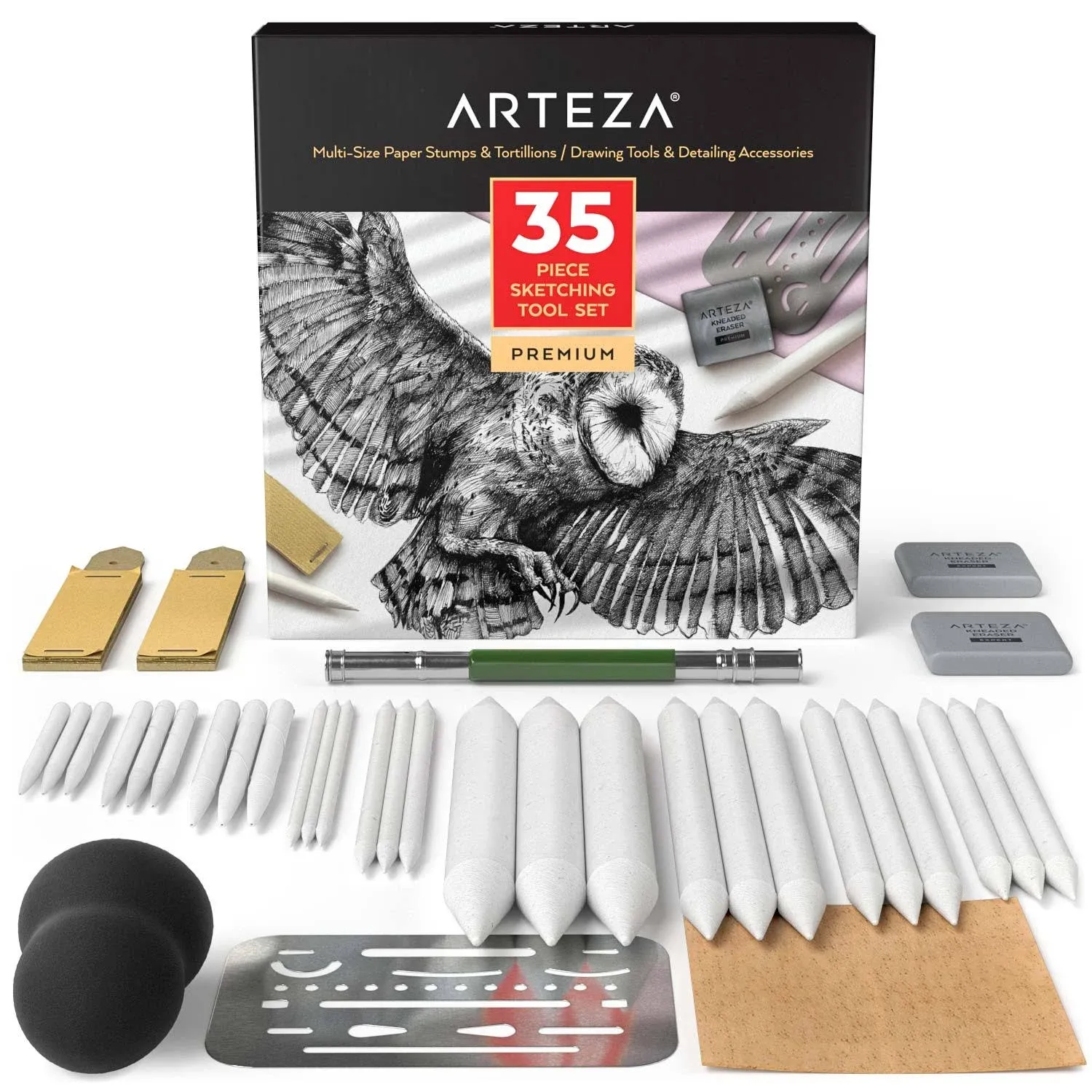 Arteza Drawing Kit for Adults, Set of 35 Sketching Tools and Detailing Accessories