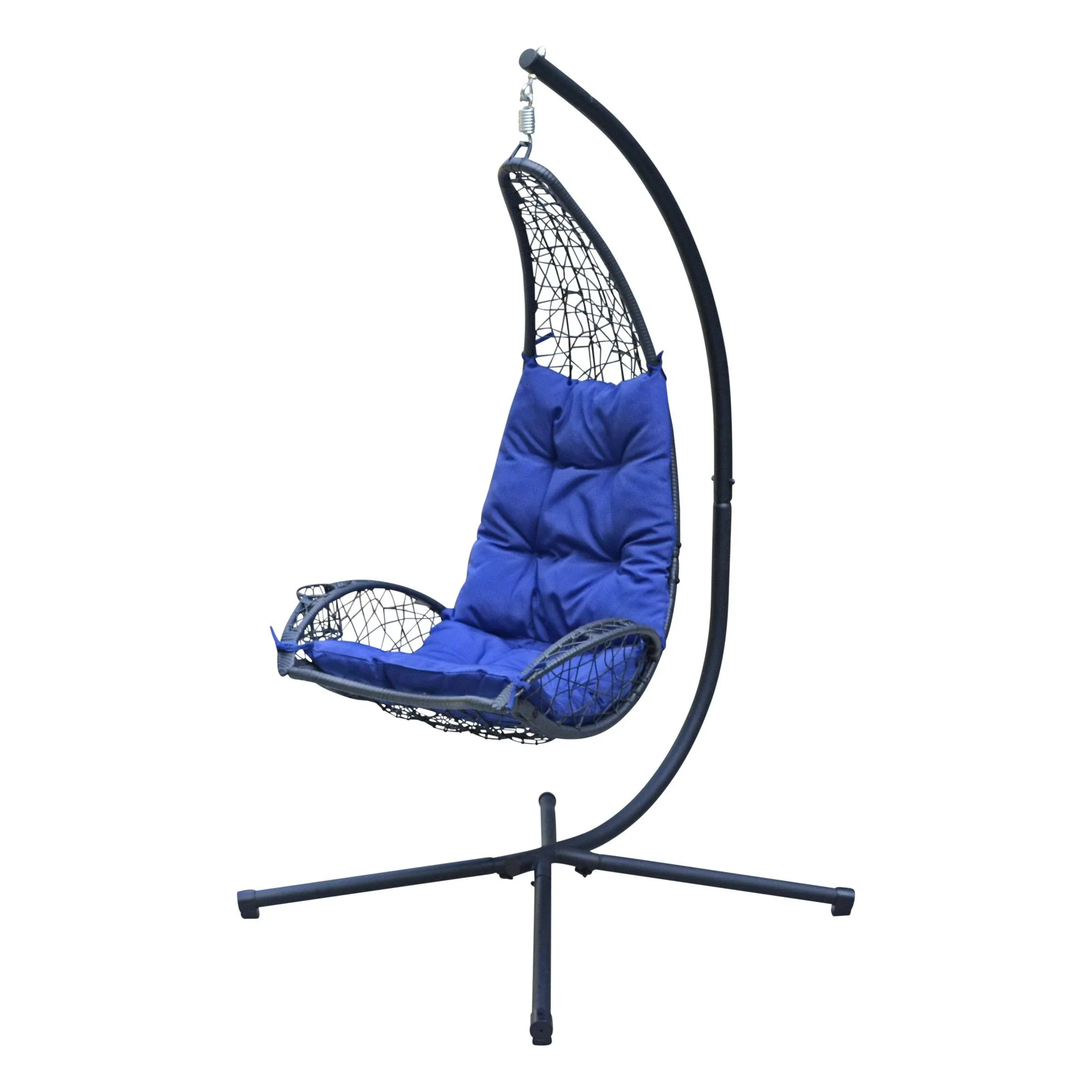 Algoma Cushioned Rattan Wicker Hanging Chair with Stand Blue