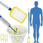 The Skimmie 53-inch Size, 3-Section Pool Skimmer Net with Pole, Hook & Fine Mesh + Dip. Collect Fine Debris & Dirt, Hands-Free Removal with 2 Handles & Screws - Essential Pool Cleaning Equipment