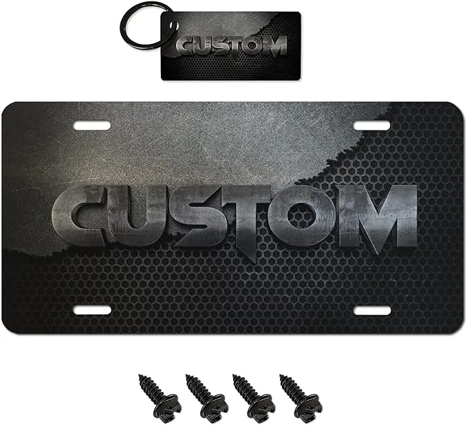 Custom Name License Plate + 4 Black License Plate Screws and Keychain - Personalized Car Tag - Tough 5