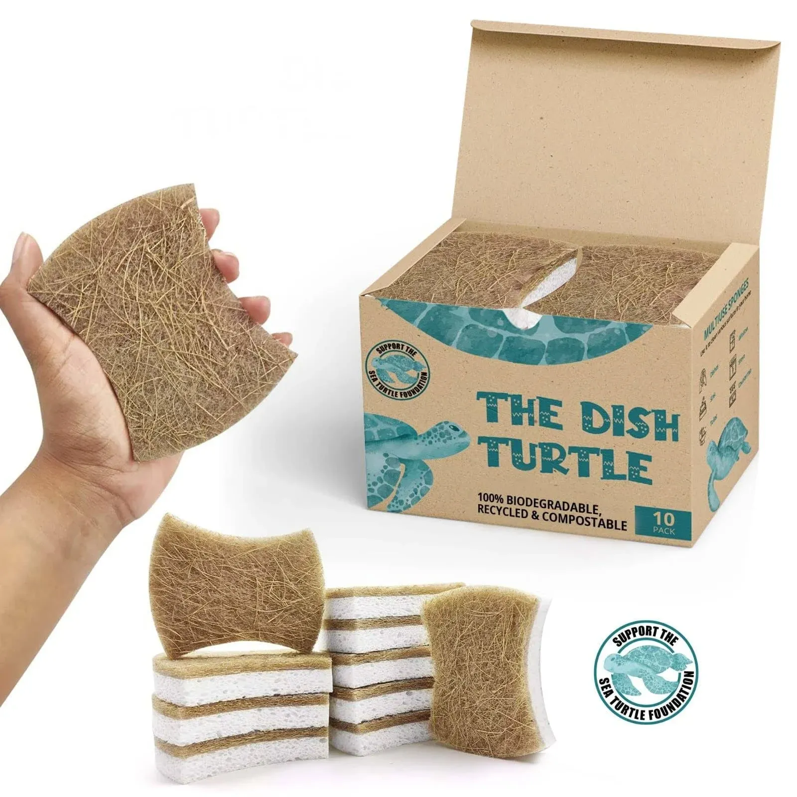 The Dish Turtle 10 Pack Biodegradable Dish Sponges and 100% Compostable