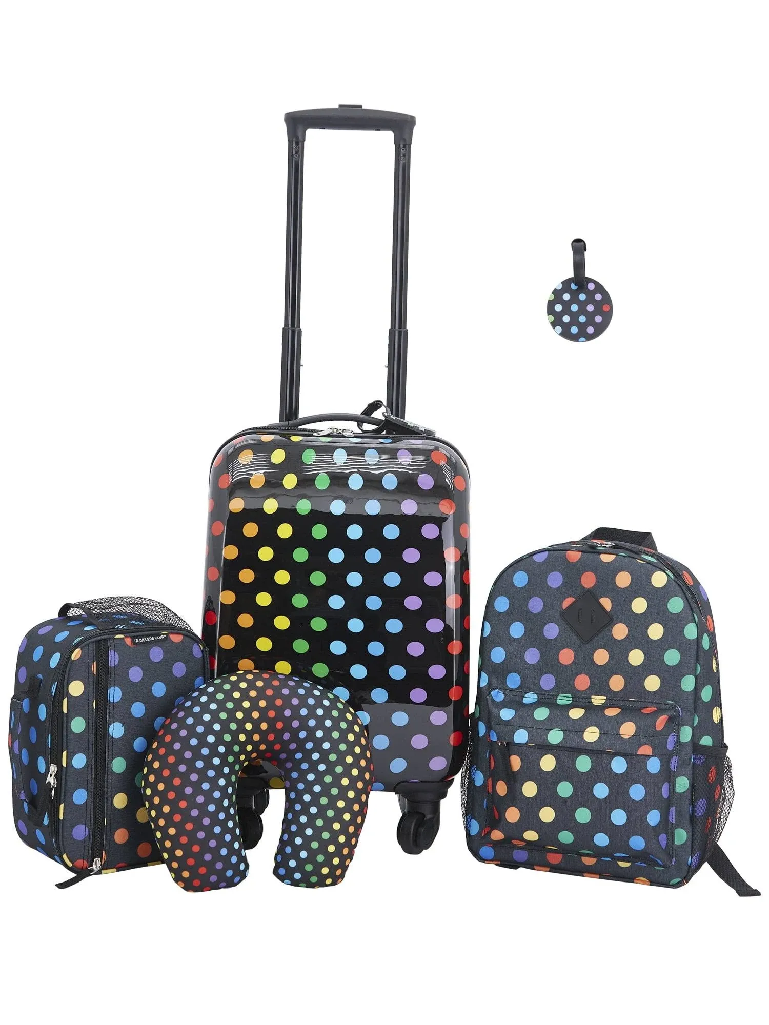 Travelers Club 5 Piece Kids&#039; Luggage Set, Black Polkadot 