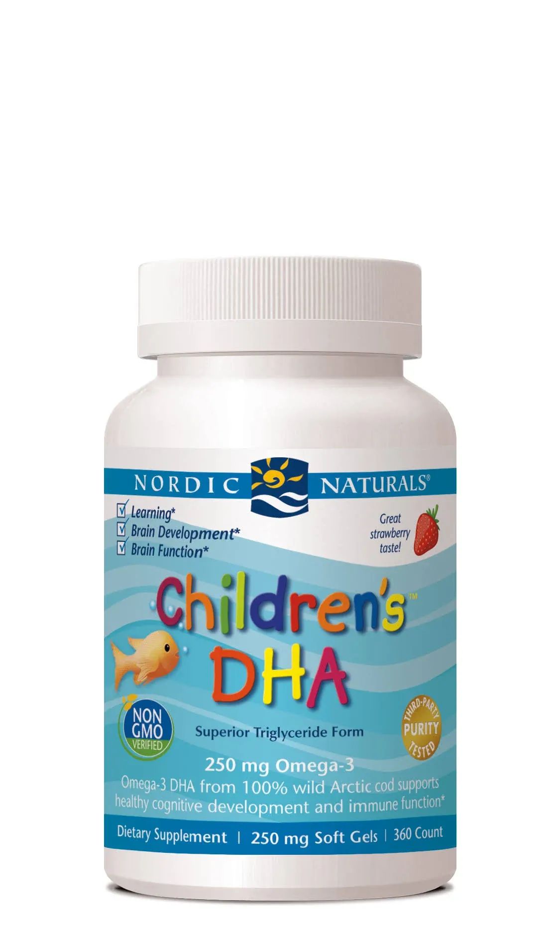 Nordic Naturals Children&#x27;s DHA 250mg Omega-3 Strawberry Mini Softgels 360 Softgels