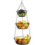 Blue Donuts Heavy Duty - 3 Tier Hanging Kitchen Black Fruit Basket