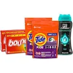 Paquetes de detergente líquido para ropa Tide Pods, perlas aromáticas Downy Unstopable y hojas para secadora Bounce, paquete Better Together