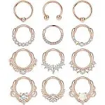 JStyle 12pcs Septum Jewelry 16g Daith Earrings Hinged Hoop Nose Rings Septum Clicker CZ Stainless Steel Cartilage Earring Helix Tragus Daith Piercing