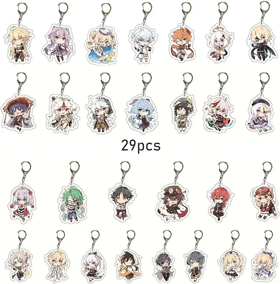 Genshin Impact Keychain Set,29 Pack,Acrylic Figure Keychain Cute Feature Design ...