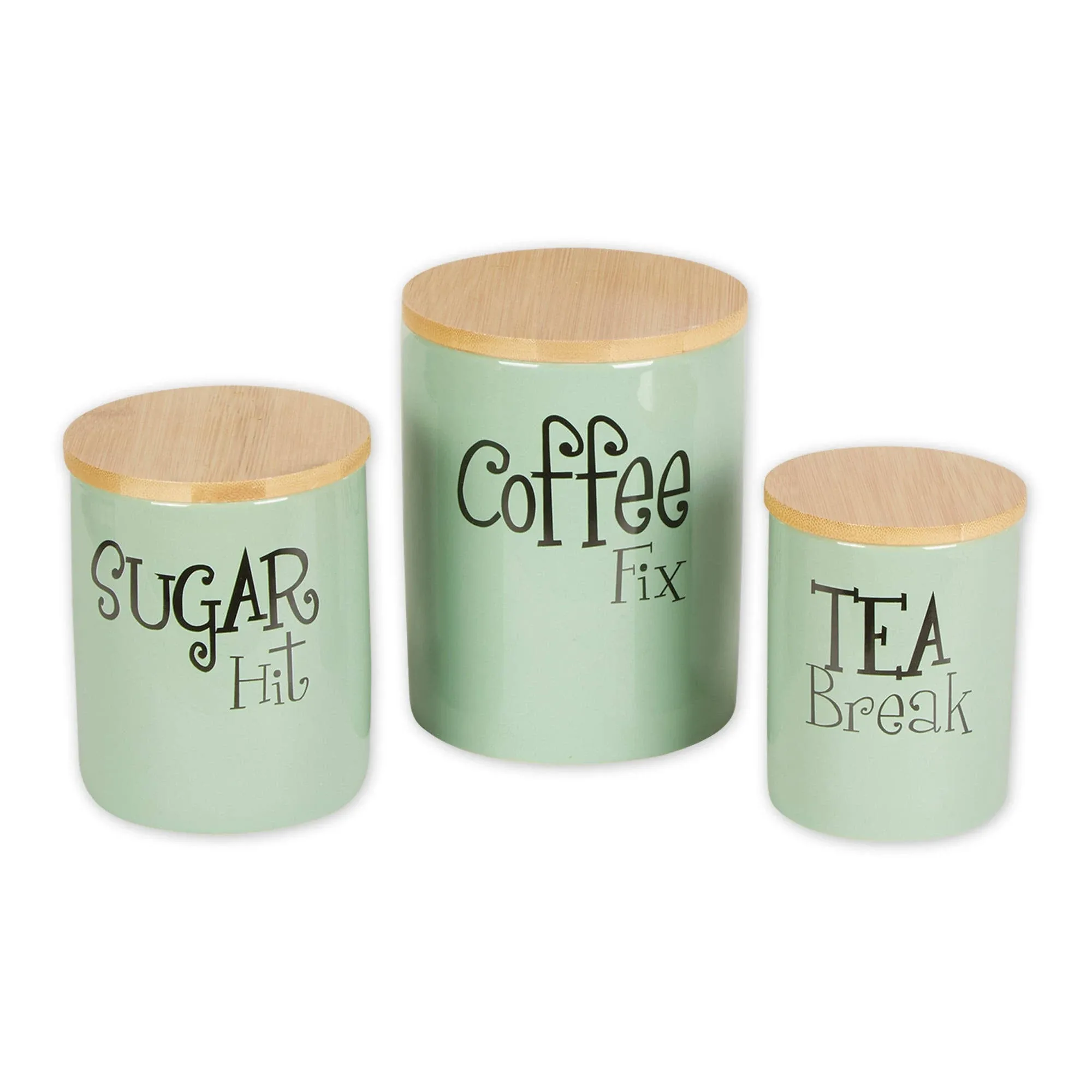 Jadeite Coffee, Sugar, Tea Ceramic Canister 3 Piece, Size: 4.5 x 4.5 x 5.5, Green