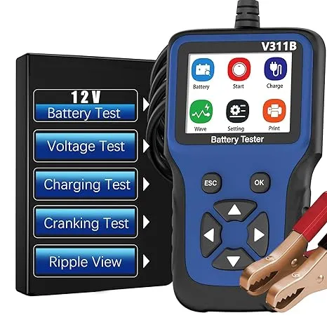 Battery Tester, 12V Car Battery Tester 100-2000 CCA Battery Tester, Auto Battery Load Tester Cranking and Charging System Test Scan Tool Alternator Tester Battery for Car Truck Motorcycle SUV ATV Boat