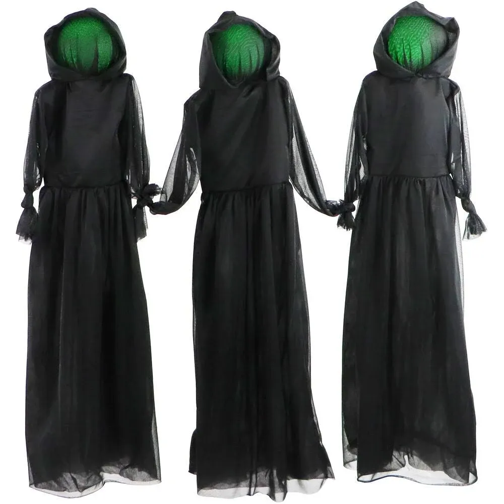 Haunted Hill Farm Trio of Darkness with Glowing Heads, Removable Yard Stakes, and Hanging Loops for Scary Halloween Decoration