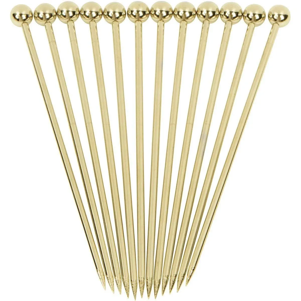 Cocktail Picks Stainless Steel Martini Skewer Reusable Ball Top,Gold (Set of 12)