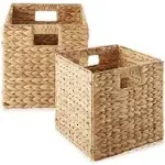 Casafield 10.5" x 10.5" Water Hyacinth Storage Baskets, Natural - Set of 2 Collapsible Cubes, Woven Bin Organizers for Bathroom, Bedroom, Laundry